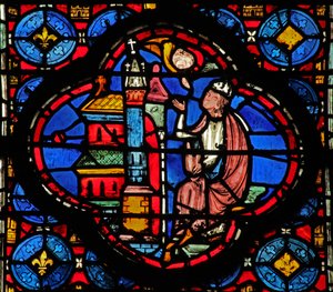 Window w15 Holy Relics: Guiriace rådgivet af en engel (fra en St Helen-serie?) af French School