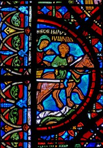 Vindue w15, der viser historien om St. Stephens relikvier: relikvier er taget til Konstantinopel af French School