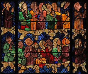 Vindue w16, der viser en scene fra den sidste dom: de udvalgte af French School
