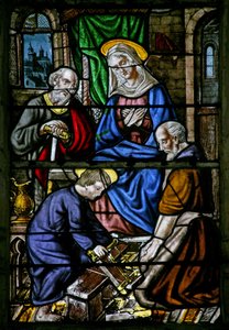 Vindue w1 viser Jesus som tømrer af French School