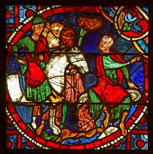 Vindue w1, der viser Skt. Paulus som Saulus ved Stefanus martyrium af French School