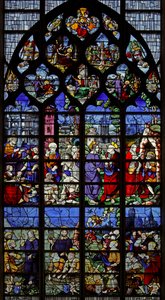 Vindue w1 viser scener fra St Peters liv af French School