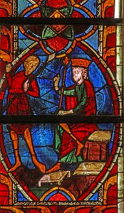 Vindue w201, der viser Skt. Maurice før kejser Diocletian af French School