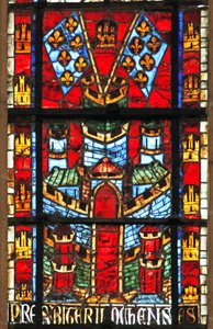 Vindue w205 forestillende et slot og flag med fleur-de-lis af French School