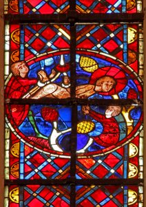 Vindue w211, der viser St. Vincents martyrium af French School