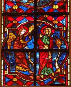 Vindue w212, der viser bebudelsen af Johannes Døberen til Zacharias i templet af French School