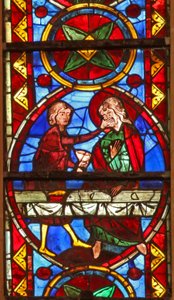 Vindue w213 skildrer en scene fra Sankt Thomas