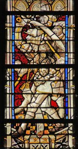 Vindue w214, der viser riddere, der dræber St. Thomas Becket af French School
