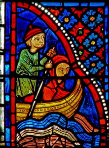 Vindue w21, der forestiller St. Mary den egyptiske, passerer floden og begynder anger af French School
