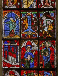 Vindue w221, der viser Quo Vadis; St Pauls martyrium, St. Peters korsfæstelse; en profet af French School