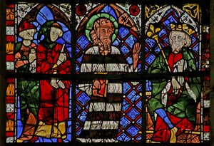 Vindue w225, der forestiller Johannes Døberen, irettesætter Herodes af French School