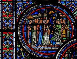 Vindue w23 forestillende St. Thomas Becket modtaget af munkene i Canterbury af French School