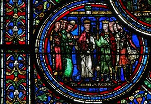 Vindue w23 forestillende St. Thomas Becket med Henrik II og Ludvig VII af French School