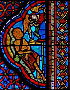 Vindue w23, der viser lignelsen om dyk og Lazarus: Lazarus død af French School