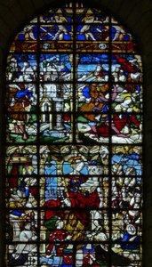 Vindue w37, der viser scener fra St Barbaras liv af French School