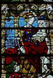 Vindue w37, der viser scener fra St Barbaras liv af French School