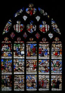 Vindue w3, der viser scener fra St Nicholas liv af French School