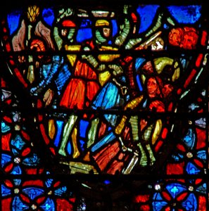 Window w4 Joshua og Gibeoniterne konfronterer fem amoritiske konger Josh X 10 af French School