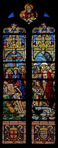 Vindue w4, der viser nedstigningen fra korset med donoren Francois de Montmorency og Ste Francoise af French School