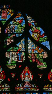 Vindue w6 viser en scene fra Maria Magdalenas liv - de helliges sidste nadver af French School