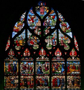 Vindue w6 viser scener fra den hellige Maria Magdalenas liv af French School