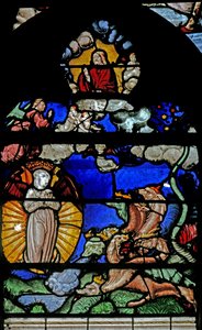 Vindue w9 viser en scene fra St Johns Book of the Revelation af French School
