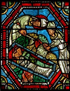 Vinduet wXX, der viser Skt. Ambrosius, finder resterne af St. Gervais og St. Protais af French School