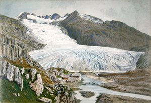 Vinterlandskab og rejsende i Pyrenæerne, ca. 1850 (farve litho) af French School