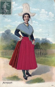 Kvinde i traditionel dragt fra Normandiet C. 1910 - Kvinde i traditionel dragt fra Normandiet af French School