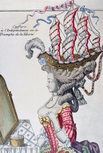 Kvinde i en dagskjole med frisure a la Belle Poule, periode med amerikansk uafhængighed, 1779-80 af French School
