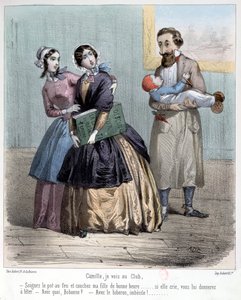 Kvinder, der forlader deres mænd for at passe børn, mens de går i deres klub, 1848 af French School