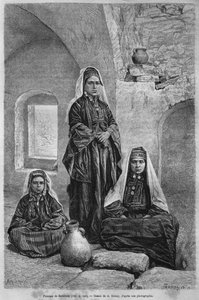 Kvinder fra Betlehem, fra Syrien i dag. Rejser i Fønikien, Libanon og Judæa. 1875-1880 af Louis Charles Emile Lortet, 1884 (bw gravering) af French School