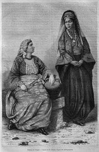 Kvinder i Tripoli, fra Syrien i dag. Rejser i Fønikien, Libanon og Judæa. 1875-1880 af Louis Charles Emile Lortet, 1884 (bw gravering) af French School
