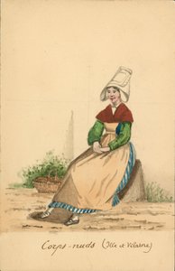 Kvindedragter fra Corps-Nuds, Ille-et-Vilaine (farvelitografi) af French School