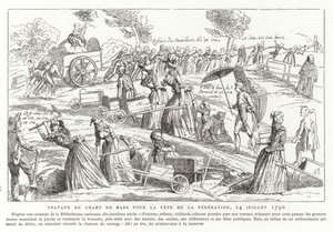 Arbejder på Champ de Mars som forberedelse til Fete de la Federation, Paris, den franske revolution, 14. juli 1790 af French School