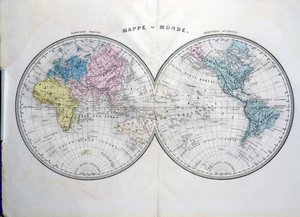 Verdenskort, illustration fra Atlas Geographic Moderne af Prosper-Auguste Poulain de Bossay, ca. 1850