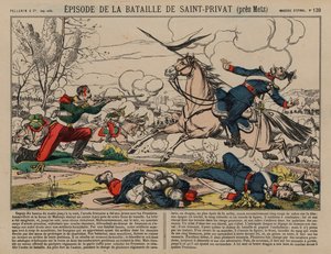 Såret fransk dragon skyder en preussisk lancer i slaget ved Saint-Privat, fransk-preussisk krig af French School