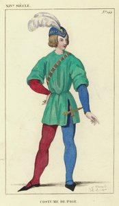 XIV Siecle, Costume de Page (farvet gravering) af French School