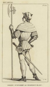 XIV Century, Soldat, kaldet Den Hvide Ridehætte (gravering) af French School