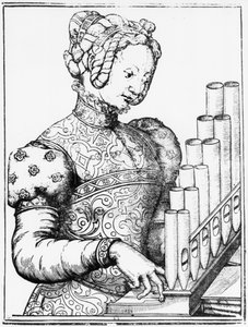 Ung kvinde spiller et portativt orgel af French School