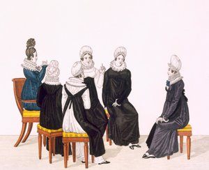 Unge kvinder chatter, ca. 1820 (farvegravering) af French School