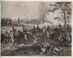 Slaget ved CASTIGLIONE: i sit italienske felttog besejrer Napoleon østrigerne under Wurmser, hvilket tvinger dem til at trække sig tilbage til Mantova. 5. august 1796 - New National Encyclopedia af Maurice La Charest - 1870 - af French School