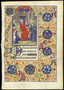 f.135r Miniature af Pilatus, der vasker sine hænder om Jesu skæbne, fra 