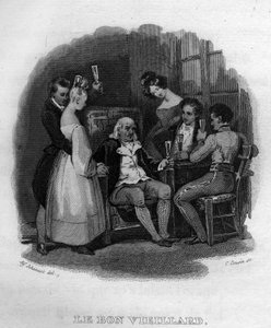 den gode gamle mand Chanson de Beranger i ""Oeuvres fuldender"" (1834) af Pierre Jean de Beranger (1780-1857), fransk digter og sangskriver. af French School