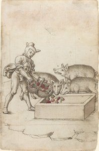 En tåbe, der fodrer med blomster til svin [fol. 42 recto]