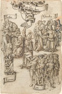 Håb, der rækker til himlen, står blandt triste og glade mænd, glæder og frygt [fol. 19 recto]