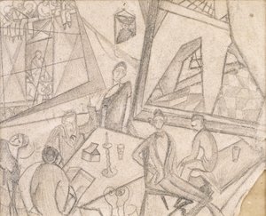 Frida og hendes samtidige, ca. 1925 (blyant på papir) af Frida Kahlo