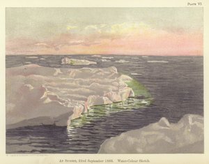 Ved solnedgang, 22. september 1893, vandfarveskitse (farve litho) af Fridtjof Nansen