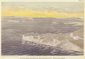Aften blandt drivisen, 22. september 1893, akvarelskitse (farve litho) af Fridtjof Nansen