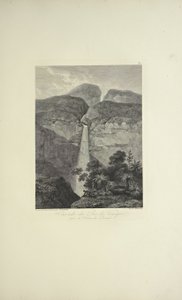 Falls of the Rio de Vinagre, nær Purace-vulkanen, tegnet af Koch, graveret af Arnold, illustration fra 